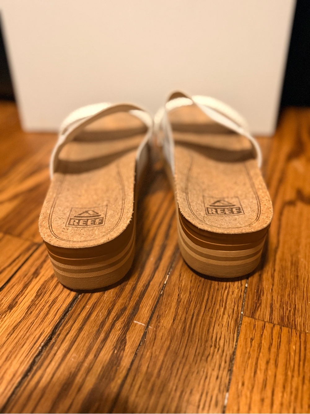 REEF Gloria Vista Hi Women’s 8  White Cork Platform Slide Sandals Woven Strap - Picture 4 of 7